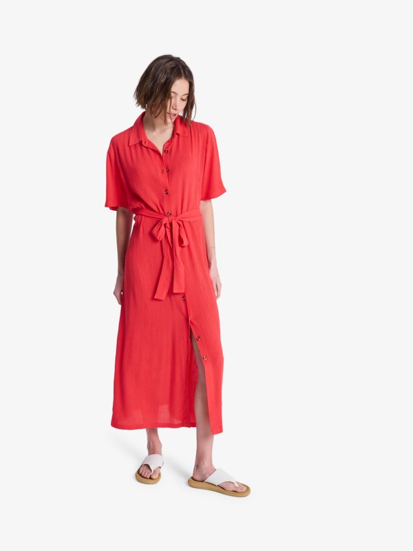 Roxy Island Escape Solid - Vestido camisero Rojo Mujer