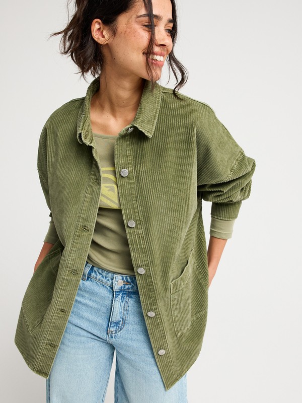 Roxy Kick Back Washed - Chaqueta de pana tipo camisa Verde mujer