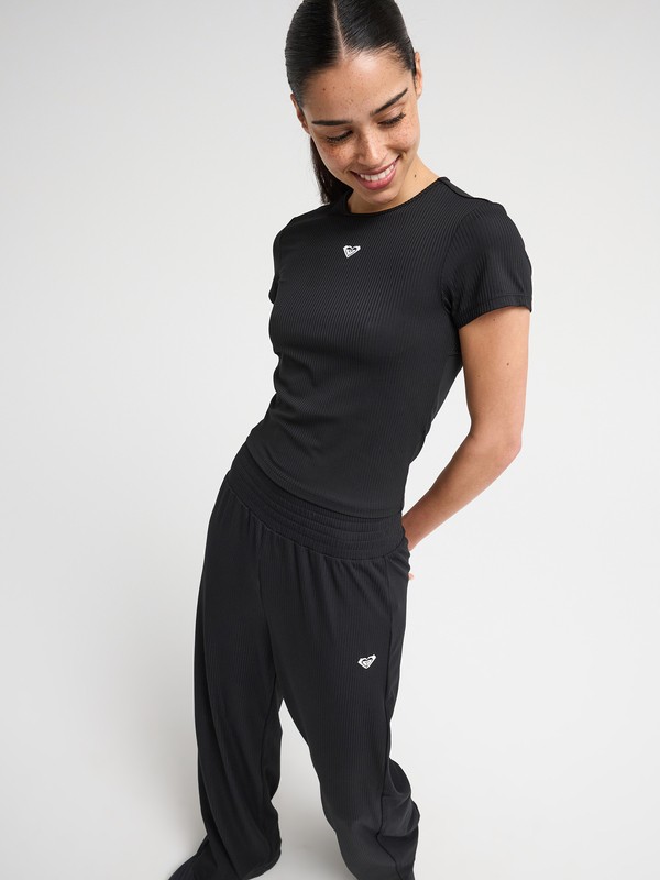 Roxy Rise & Vibe - Camiseta deportiva de manga corta Negro Mujer
