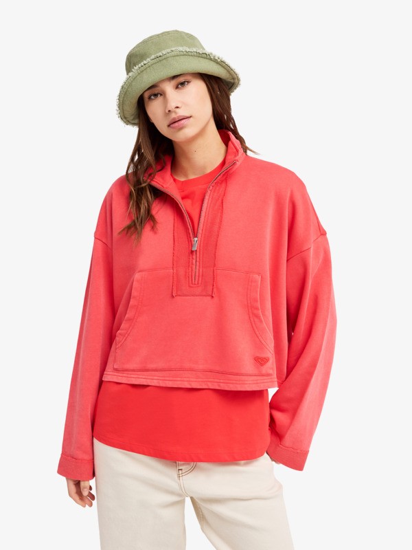Roxy Stars Catcher - Sudadera con Cremallera hasta Media Altura y Capucha Rojo Mujer