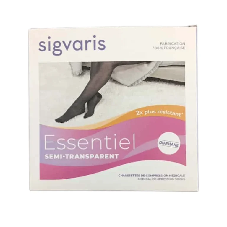 SigvarisEssentiel - Medias de compresión semi-transparentes punta abierta beige - Talla XS larga Promoción