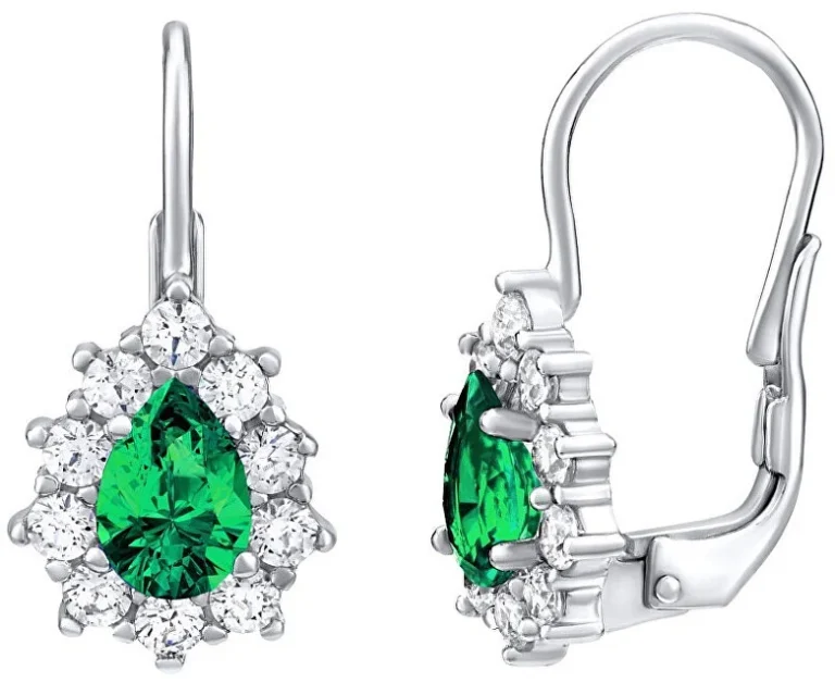 Silvego Pendientes plateados con piedra Swarovski verde Created Stones SILVEGO31866G
