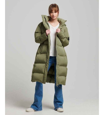 Superdry para mujer. W5011642A Abrigo largo acolchado con capucha verde (L), Casual, Poliéster, Sostenible