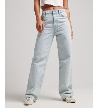 Superdry para mujer. W7010800A Vaqueros de algodón orgánico con pernera ancha azul (30/32), Casual, Denim, Sostenible