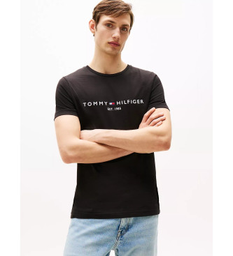Tommy Hilfiger para hombre. MW0MW11465 Camiseta con logo negro (S), Casual, Elastano, Manga corta, Algodón Orgánico