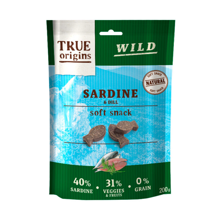 True Origins 4 bolsitas x 200 g True Origins Wild Bocaditos Sardina y Eneldo para perros ¡Pack Ahorro!