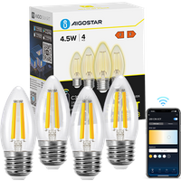 Aigostar Edison Bombillas Alexa LED E27 Bombillas Inteligentes 4.5W 470LM WIFI Bombilla Vintage C35 Bombi