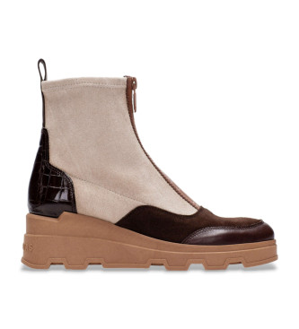 Zapatillas Hispanitas para mujer. Botines de piel con cuña beige (40), 3 a 5cm, Cremallera, Casua
