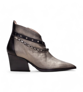 Zapatillas Hispanitas para mujer. Botines de Piel Sidney plateado (41), Plata, 5 a 8cm, Cremallera, Casua