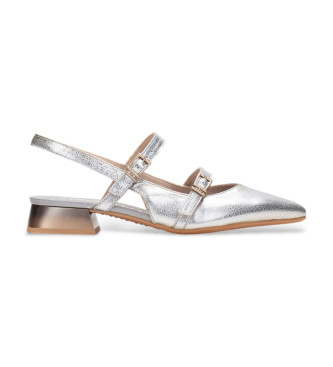 Zapatillas Hispanitas para mujer. Sandalias de Piel Dali plateado (37), Plata, 1 a 3cm, Hebilla, Casual, Fiesta
