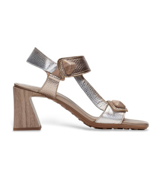 Zapatillas Hispanitas para mujer. Sandalias Miami dorado (40), Piel, Plata, 3 a 5cm, Velcro, Casual, Fiesta