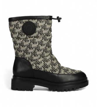Zapatillas Lauren Ralph Lauren para mujer. 802882382001 Botines de piel Coree de jacquard con monograma negro (36), Plano, Ninguno, Casua
