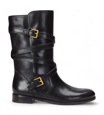 Zapatillas Lauren Ralph Lauren para mujer. 802945680001 Botas de Piel Briannah negro (36), Plano, 1 a 3cm, Hebilla, Casua