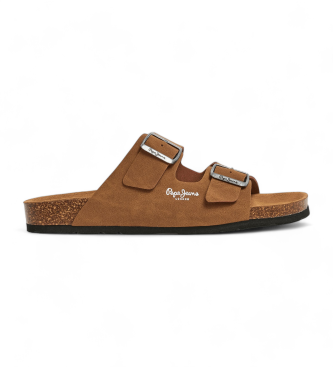 Zapatillas Pepe Jeans para hombre. Sandalias Bio Double Kepler marrón (41), Plano, 1 a 3cm, Ninguno, Casua