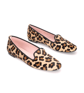 Zapatillas Pretty Ballerinas para mujer. 42165 Mocasines de piel Faye animal print (36), Plano, Ante, Ninguno, Casua