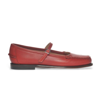 Zapatillas Sebago para mujer. 76113JW Bailarinas de Piel Pop rojo (39), Plano, Hebilla, Casual, Clásico
