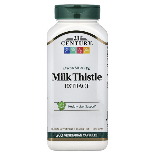 21st Century Extracto de cardo mariano estandarizado, 200 cápsulas vegetales (87,5 mg por cápsula)
