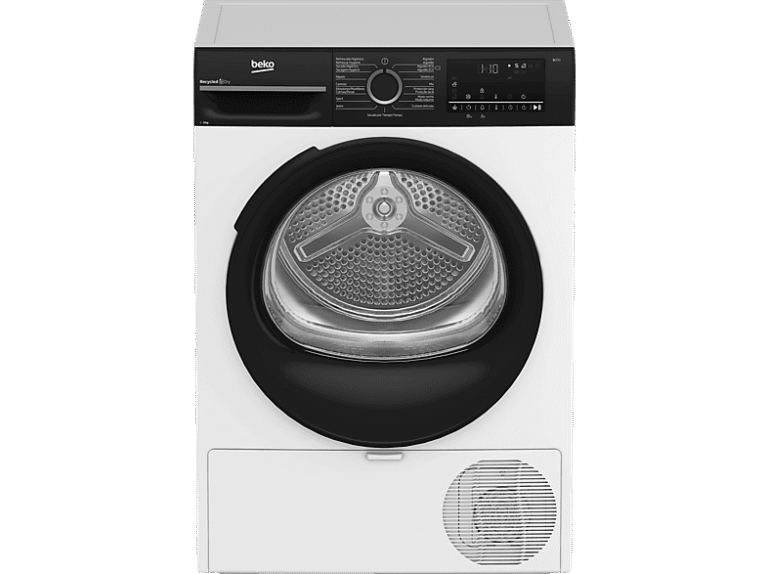 Beko Secadora bomba de calor - Beko BM3T49240W, 9 kg, 15 Programas, Motor ProSmart Inverter, Pantalla digital, Aqua Wave, Blanco