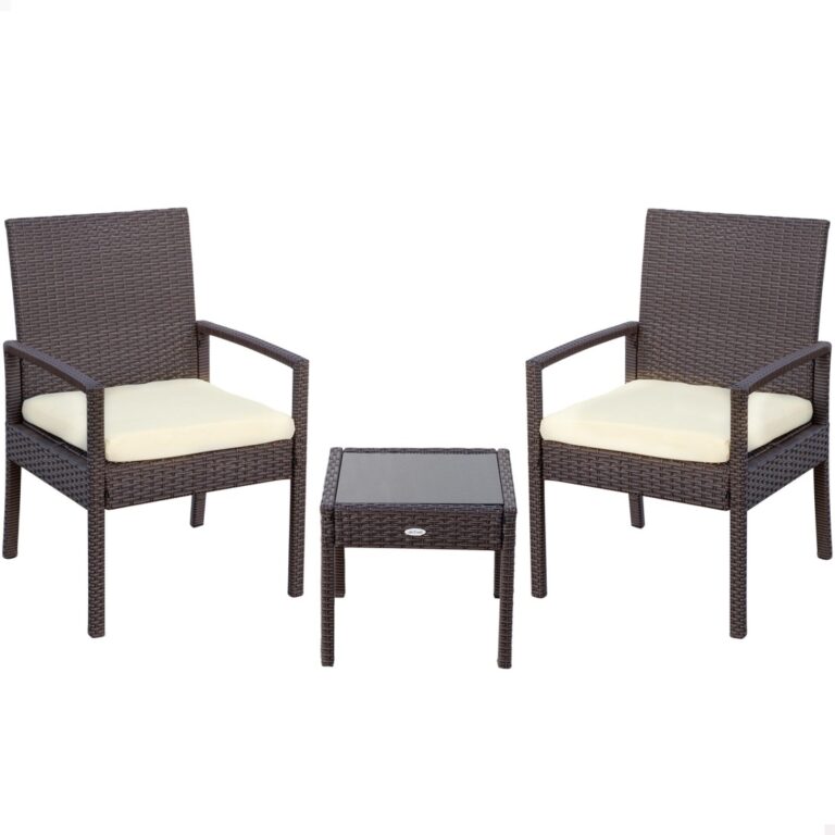 Conjunto mesa pequeña y 2 sillas jardín ratán