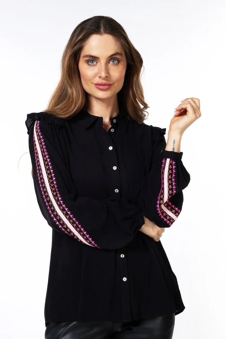 Esqualo Blouse Embroidery Black Talla: 36 Manga Larga Outlet Mujer Negro