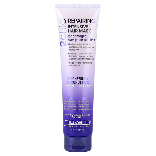 Giovanni 2chic®, Mascarilla reparadora intensiva para el cabello, Zarzamora y leche de coco, 150 ml (5,1 oz. líq.)