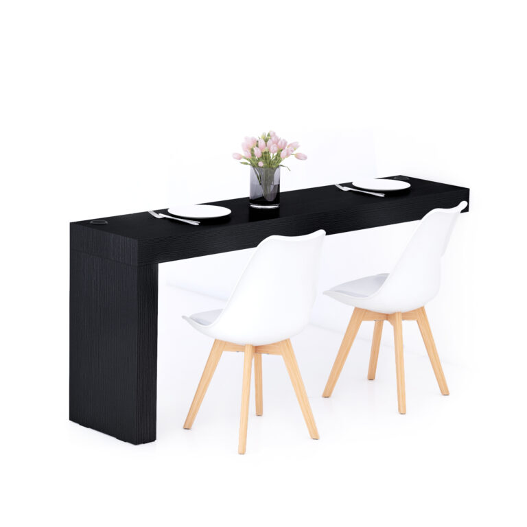 Mobili Fiver Mesa de comedor Evolution 180x40, Madera Negra con una pata y cargador inalámbrico