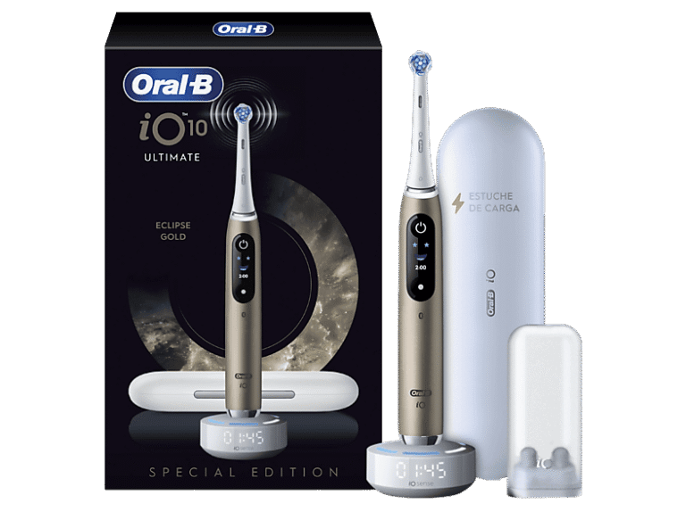 Oral-B Cepillo eléctrico - Oral-B iO 10 Ultimate, Guía tiempo real 3D con app, 7 Modos, Sensor de presión, 1 Cabezal, Estuche viaje carga, Eclipse Gol