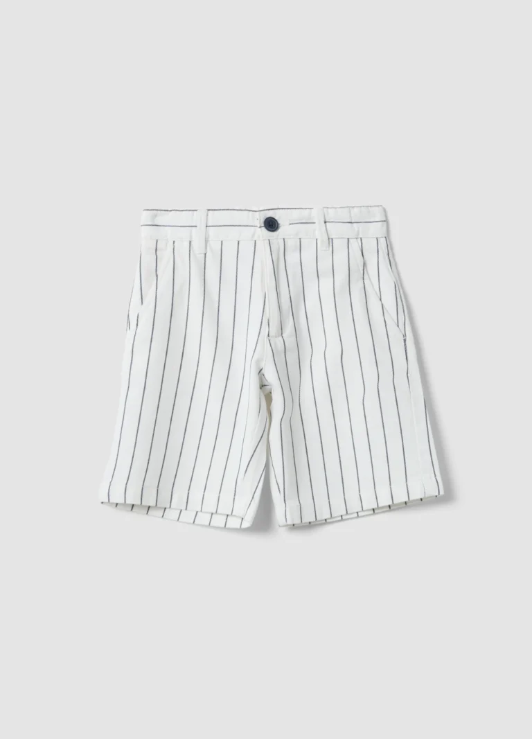 Ovs KIDS Pantalones Cortos De Niño De Algodón Puro A Rayas Multicolor Con Ajuste Regular, Niño, Blanco/azul, Talla: 9-10