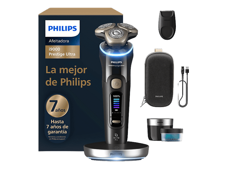 Philips Afeitadora - Philips i9000 Prestige Ultra /31, SkinIQ Pro, Levanta y Corta, 5 modos, 60 min, Recortador Precisión, 7 años garantía, Negro