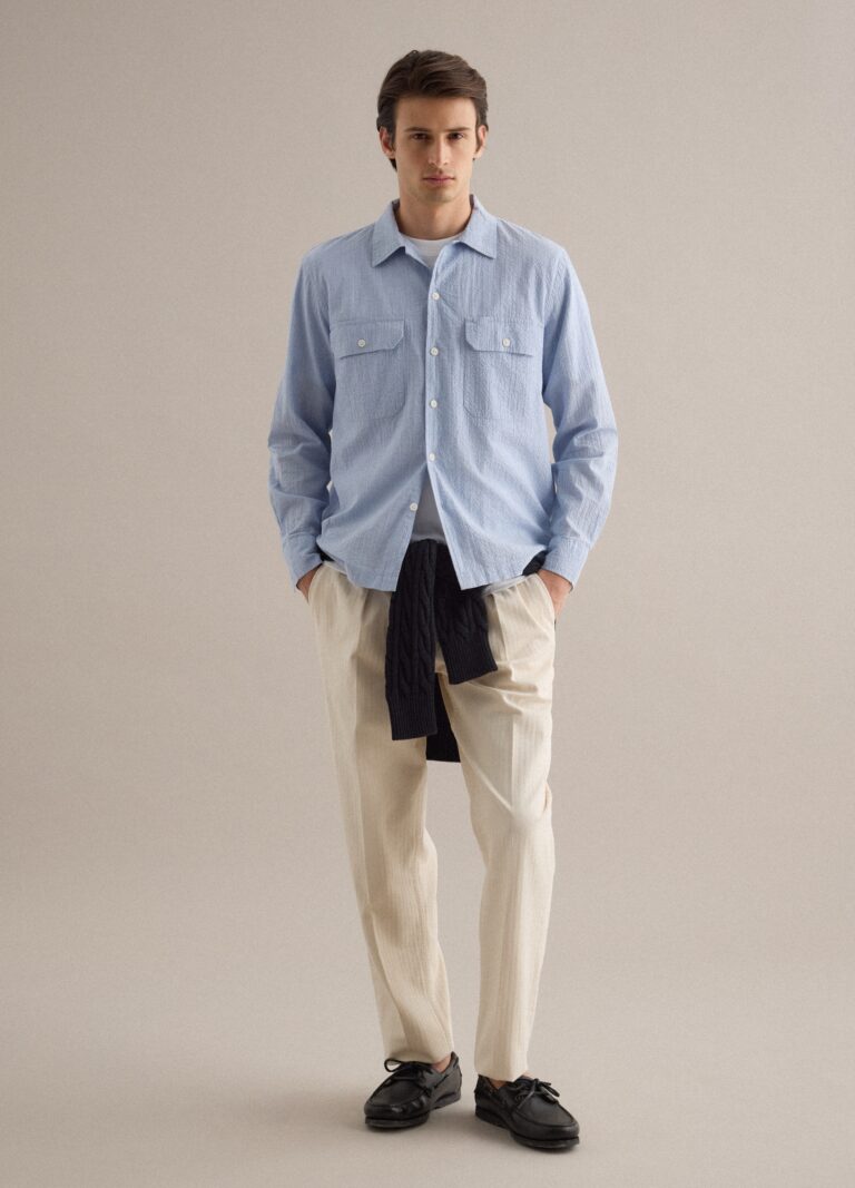 Piombo Camisa Azul De Algodón Elástico, Manga Larga, Ajuste Regular, Hombre, Azul claro, Talla: