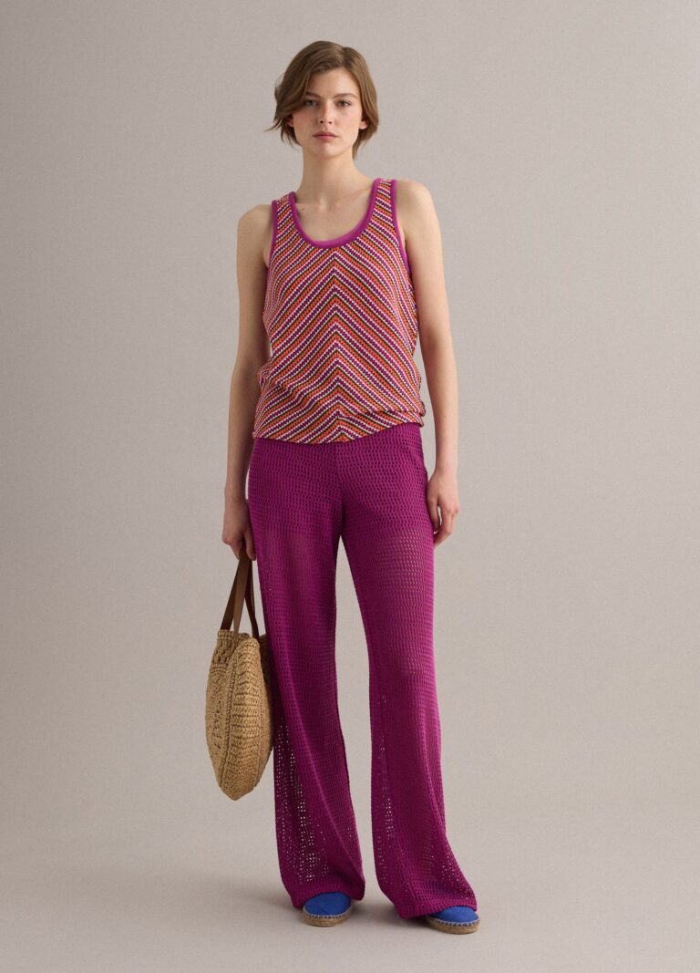 Piombo Pantalón Palazzo Morado De Crochet En Mezcla De Viscosa, Corte Regular, Mujer, Morado, Talla: 36