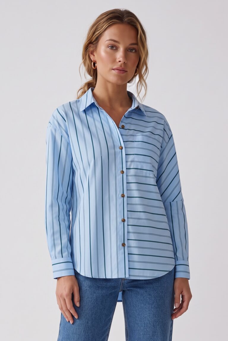 scotch & soda oversized shirt cerulean multi pinstripe | manga larga outlet | mujer | azul