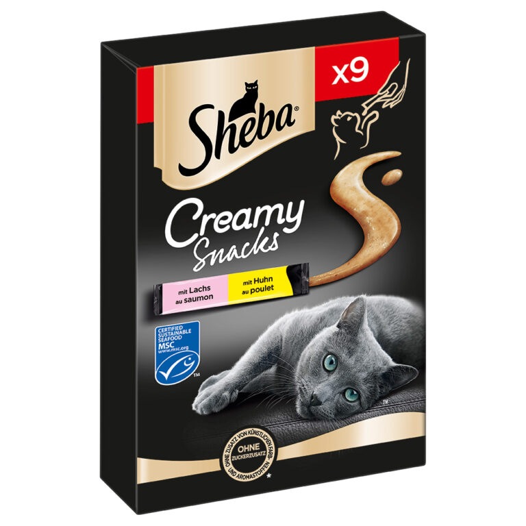 Sheba Creamy snacks para gatos - 63 x 12 g Pollo y salmón