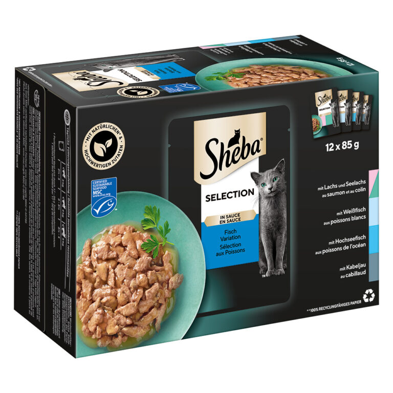 Sheba Multirreceta 48 x 85 g en sobres comida húmeda para gatos - Selección de pescado en salsa