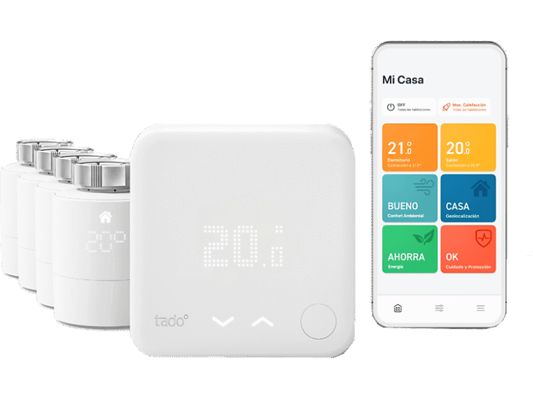 Tado Termostato - Tado Pack kit termostato cable + 4 Cabezales Termostáticos Inteligentes, Blanco