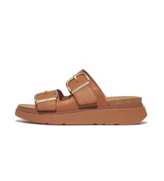 Zapatillas Fitflop para mujer. HE8-592 Sandalias de piel Gen-F Buckle marrón (36), Plata, 3 a 5cm, Ninguno, Casua