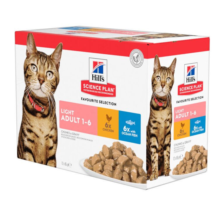 48 sobres x 85 g Hill's Science Plan Light Adult Pescado Azul y Pollo en Salsa sobre para gatos ¡Pack ahorro!