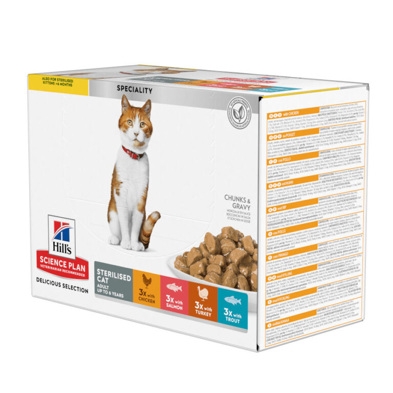 48 sobres x 85 g Hill's Science Plan Sterilised Carne y Pescado sobre para gatos ¡Pack ahorro!