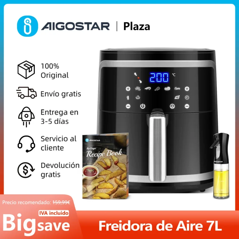 Freidora de Aire sin Aceite 7L, Pantalla LED Táctil, 8 Funciones, Cesta Antiadherente Extraíble, Libro de…