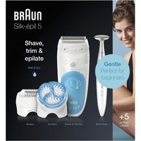 Braun Silk-épil depiladora eléctrica mujer para una depilación suave, depilación en seco y en mojado, capuchón de masaje, cabezal de recorte y rasurado, cepillo de exfoliación, perfiladora zona bikini. Producto Europeo con Garantía Oficia