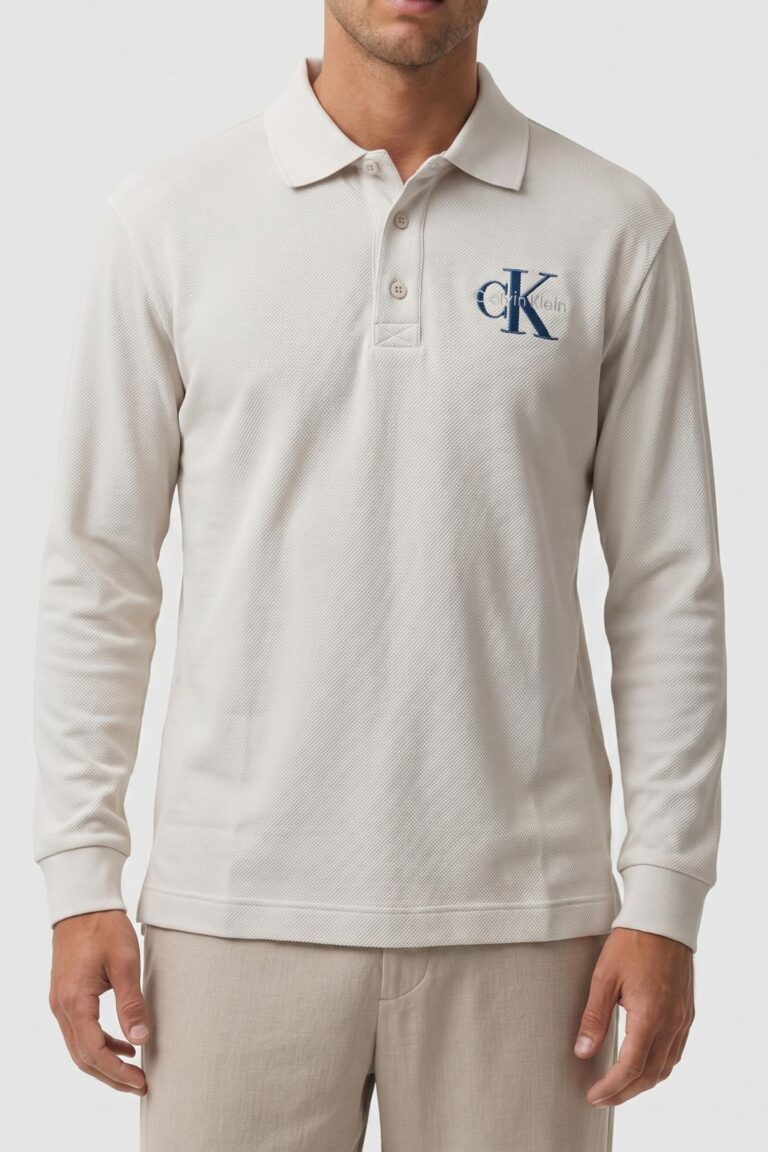 Calvin Klein Ls Chunky Pique Relaxed Polo Chalk | Manga Larga Outlet | Hombre