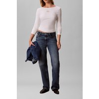 Calvin Klein Ls Scoop Monologo Blouse White Greige | Manga Larga Outlet | Mujer | Blanco
