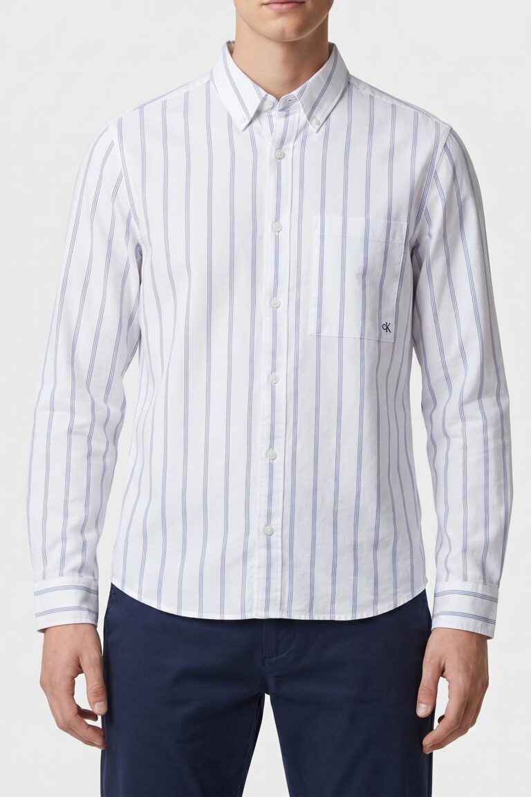 Calvin Klein Ls Stripe Oxford Classic Shirt Brilliant White | Camisas Casuales Outlet | Hombre | Blanco