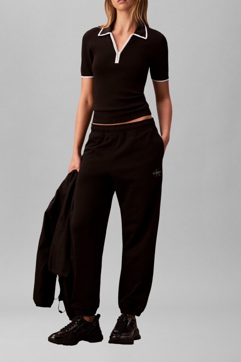 Calvin Klein Monologo Foil French Sweatpants Black | Pantalones Deportivos Outlet | Mujer | Negro