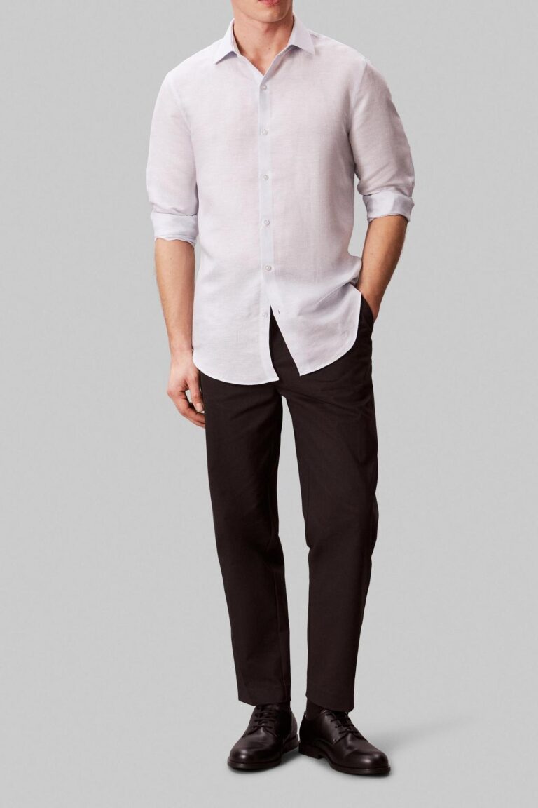 Calvin Klein Slim Ref Linen Shirt Blue Multi | Camisas Casuales Outlet | Hombre | Blanco