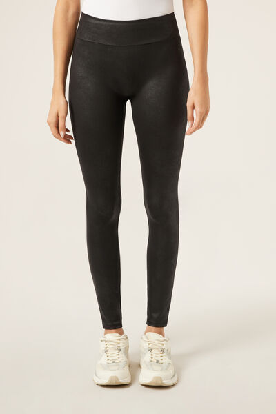 Calzedonia Leggings Scrunch Efecto Piel Mujer Negro