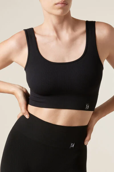 Calzedonia Top Deportivo Sin Costuras Mujer Negro