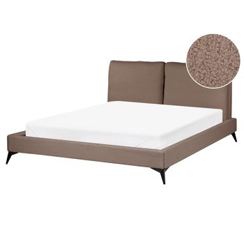 Cama Con Somier 160 X 200 Cm Moderna Tapizada Bouclé Base Listones Marrón Melle
