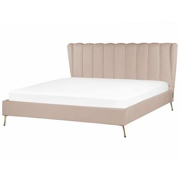 Cama Con Somier De Terciopelo Gris Pardo Dorado 180 X 200 Cm Metal Usb Cabecero Miribel