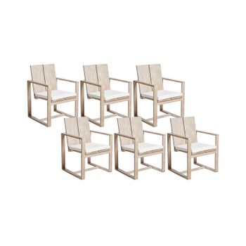 Conjunto De 6 Sillas De Jardín De Madera De Acacia Rústica Con Reposabrazos Madera Clara Azzanello